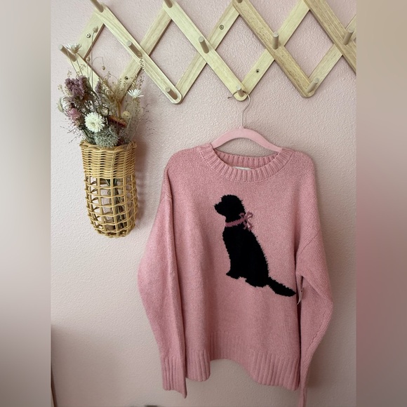 NWT Francesca’s Pink Puppy Sweater with Black Dog Design - Picture 3 of 7